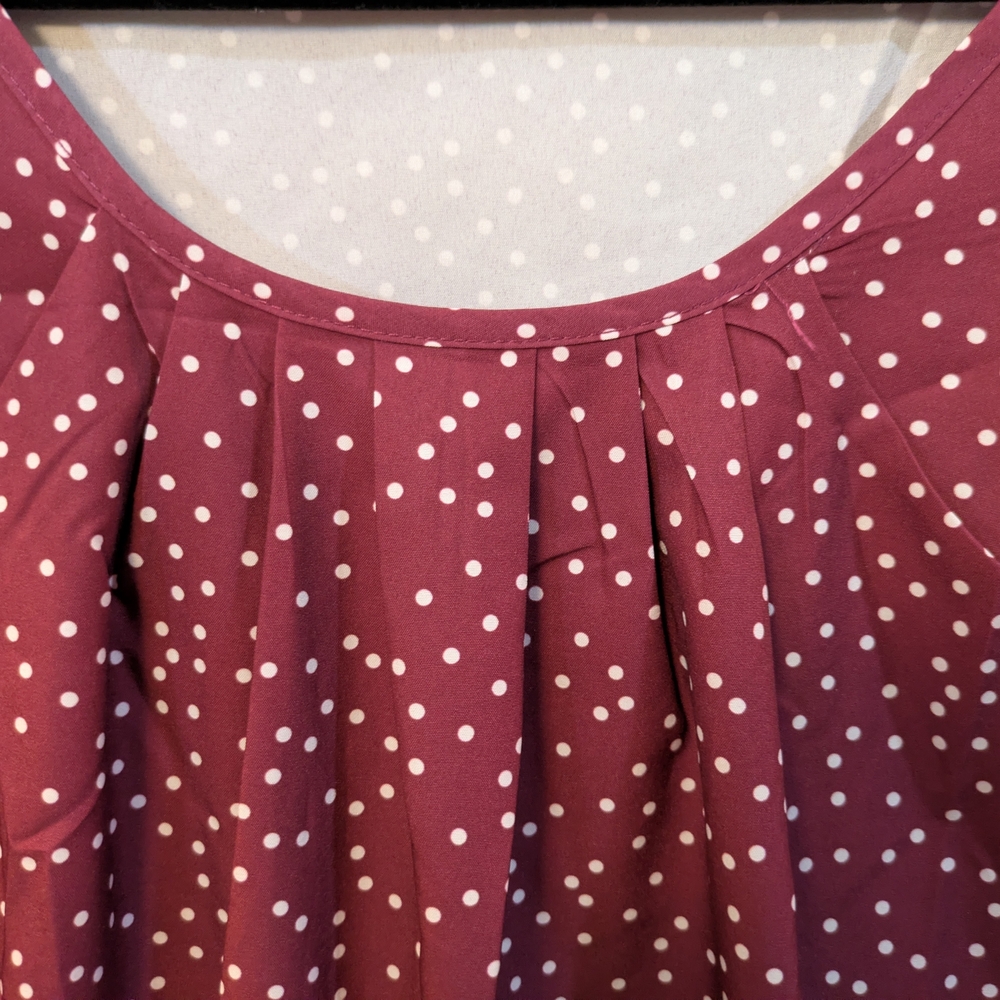 BloomChic Burgundy Polka Dot Scoop Neck Blouse - Picture 2 of 11